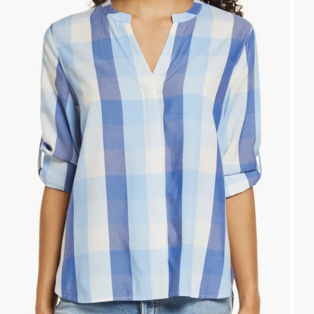 Tommy Bahama Blue & White Plaid Blouse US S